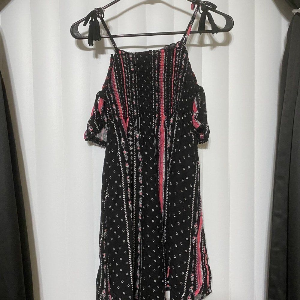 Ribbed girls top coral/black flowy dress